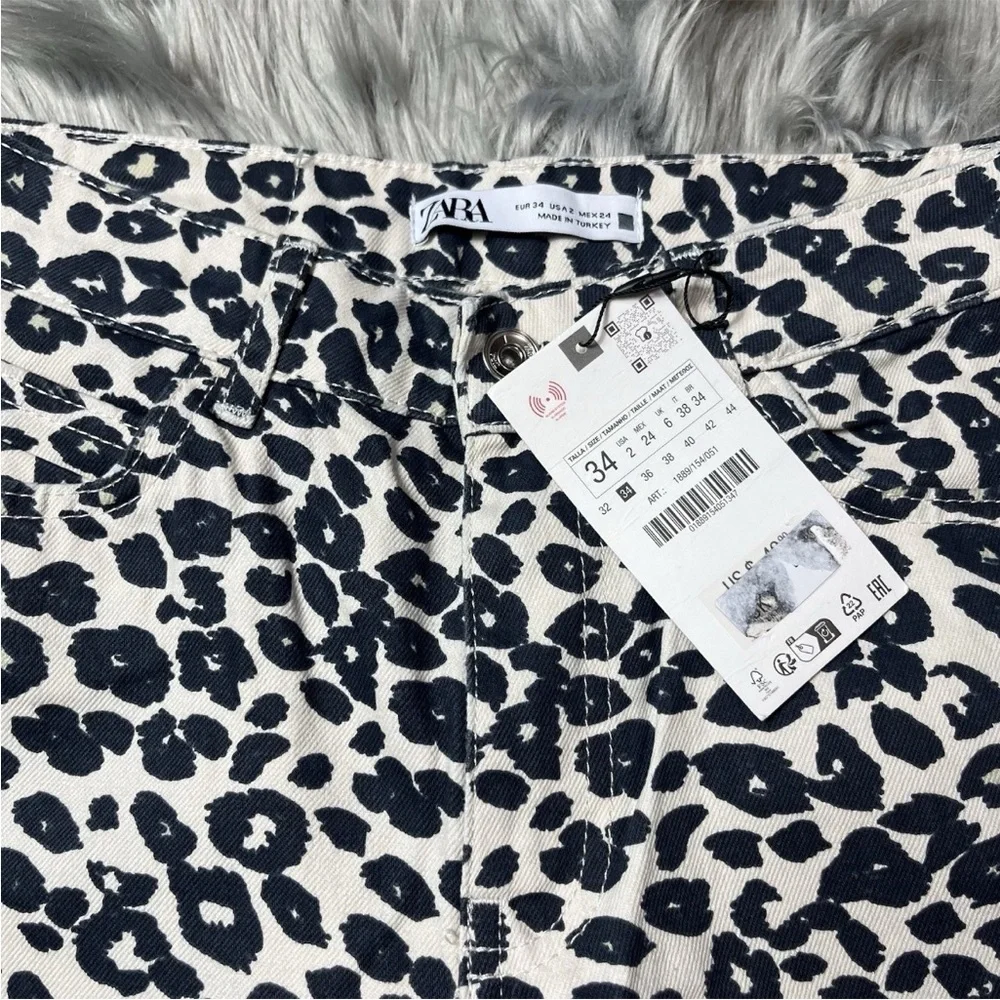 Zara Baggy Wide Leg Leopard Animal Print Jeans Cotton Size US 2